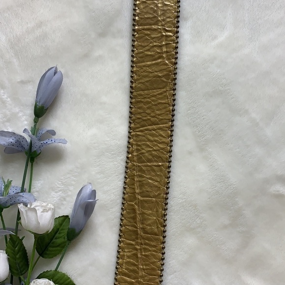 B.B. SIMON Gold Leather Studded Statement Glam Belt, M - Picture 4 of 16